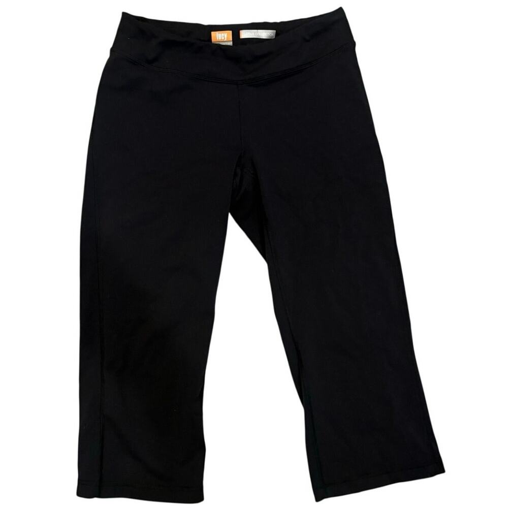 Women's Lucy Powermax Lotus Black Capri Cropped Leggings Split Calf Size Small